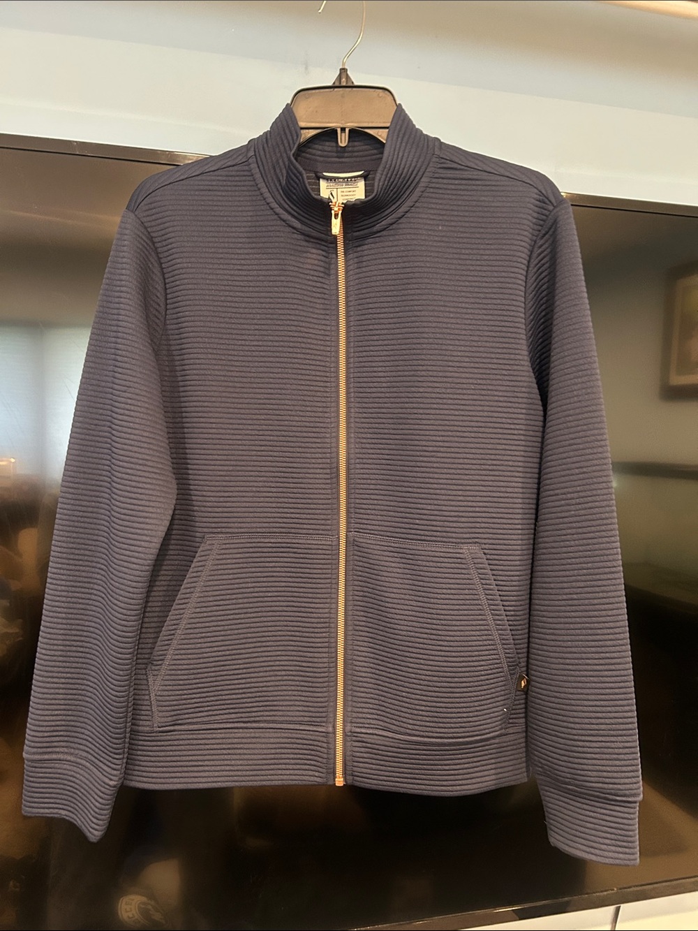 Skechers Navy Ribbed Zip-Up Jacket with Gold Zipper